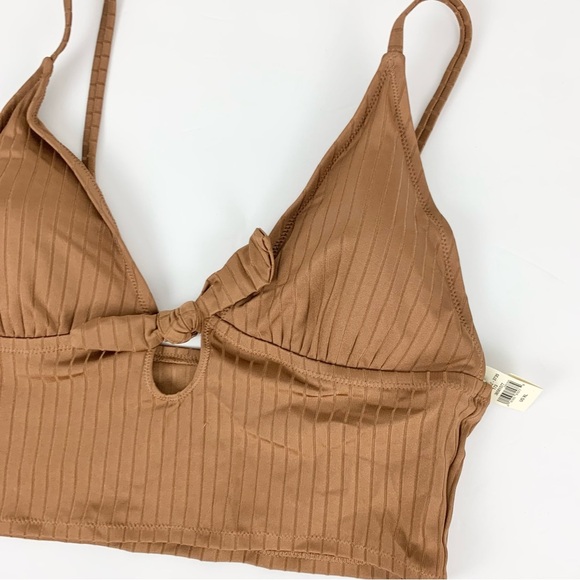 Aerie Brown Shine Ribbed Crop Longline Bikini Top XL NWT - Picture 2 of 7